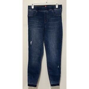 Spanx Ankle Skinny Jeans Womens Size Large Pull On High Rise Frayed Medium Wash